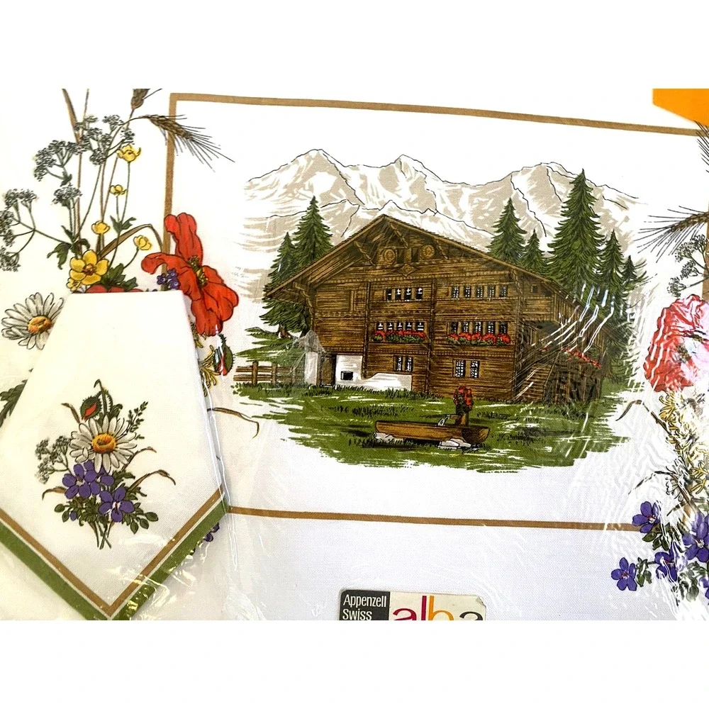 ALBA Set 4 Appenzell Swiss PLACEMATS Matching Napkins Vintage Flowers Alpine NOS